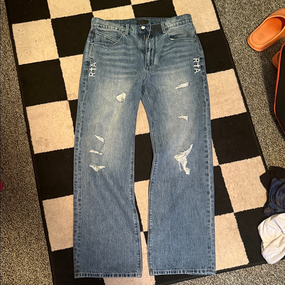 RtA Men's Relaxed Blue Jeans with Distressed Details